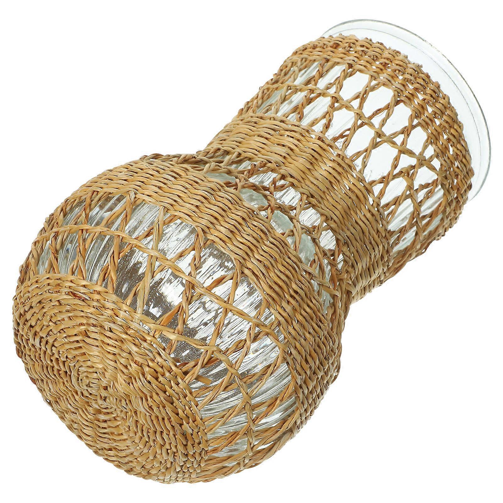 Small Rattan Vase Clear Flower Vase for Office Decoration Cylindrical Shape Rustic Style 1Pack