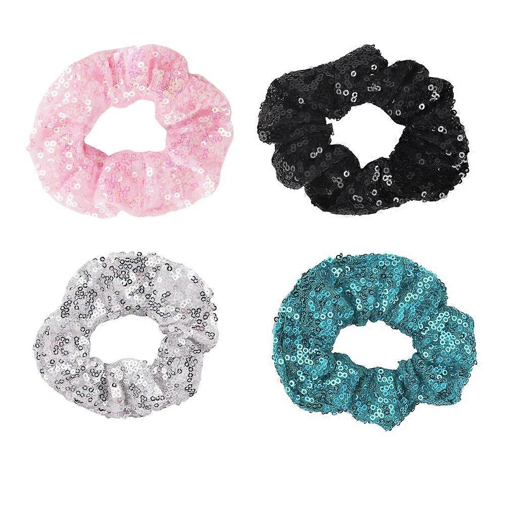 Cute Hair Accessories Sequin Ponytail Holders Bright Color Styling Tool for Any Occasions 4Set