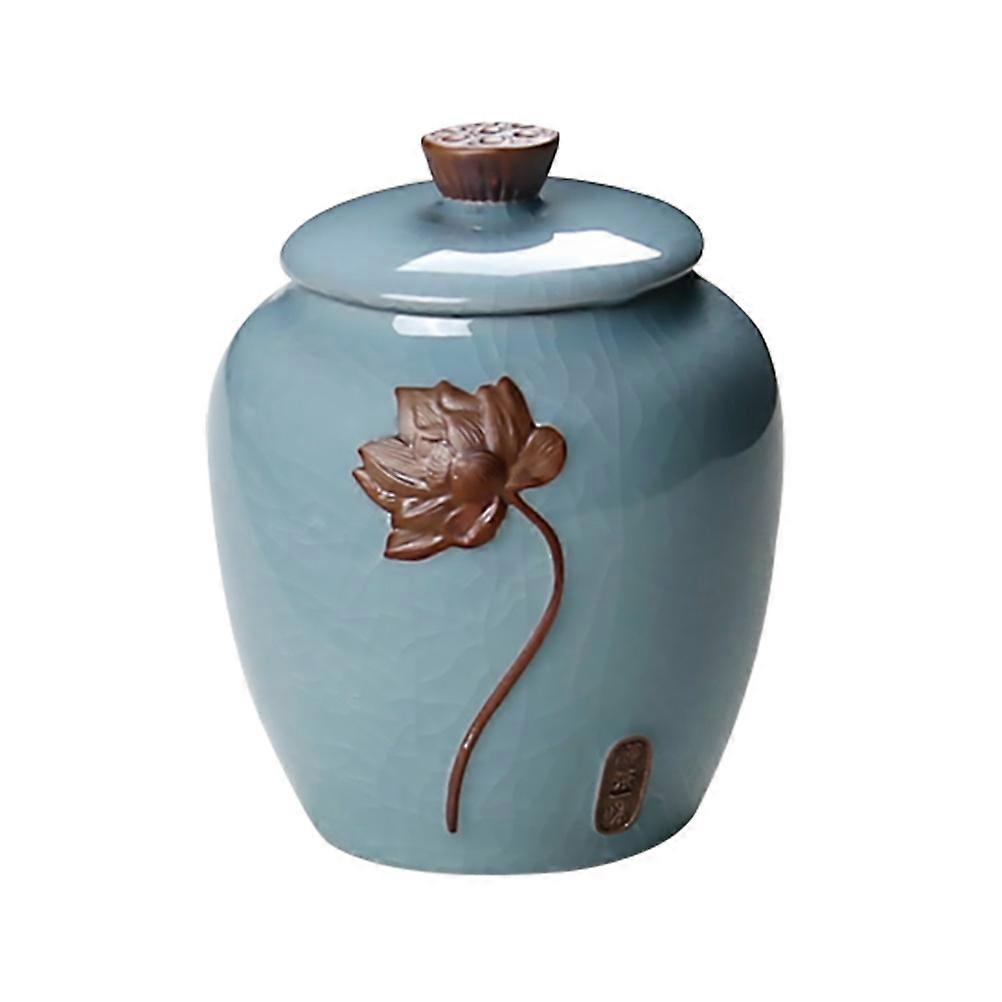 Tea Storage Canister Ceramic Jar for Home Use 1Pcs Green Airtight Can
