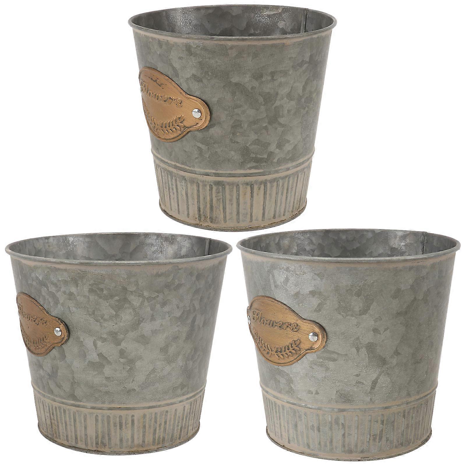 Iron Decorative Bucket Planter Round Shape 17x14cm Storage Solution 3Set