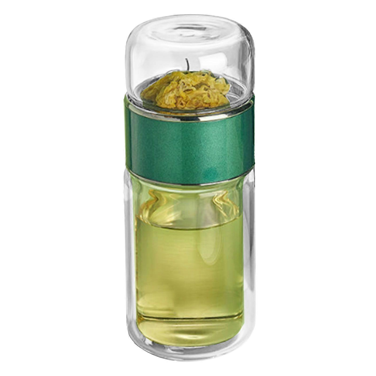 280ml Tea Water Separation Cup Double Layer Insulation Transparent Tea Infuser Bottle for Daily Green