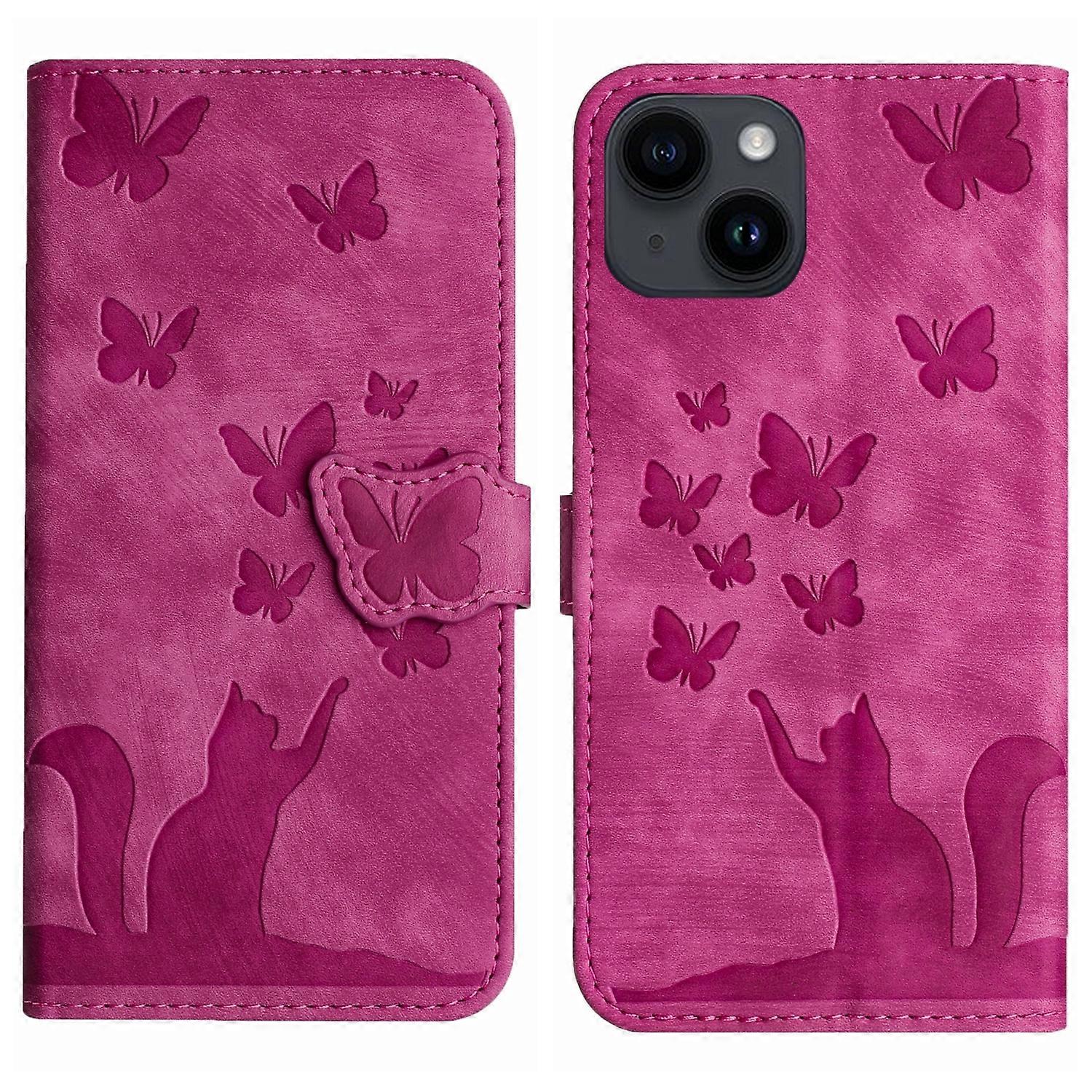 Butterfly Cat Embossing Flip Leather Phone Case