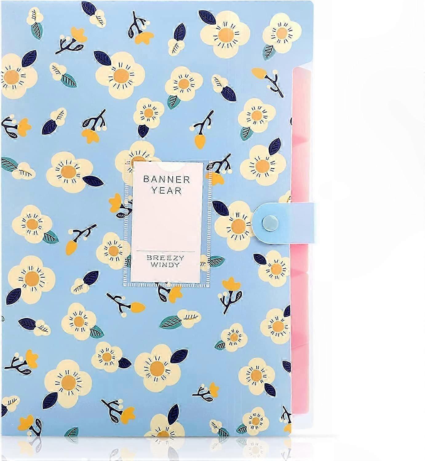 Floral Print A4 Expanding File Folder with 6 Pockets for Document Organization