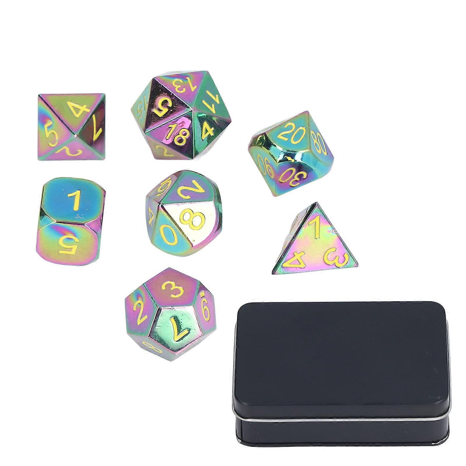 7-Piece Electroplated Metal Polyhedral Dice Set for RPGs and Collectors