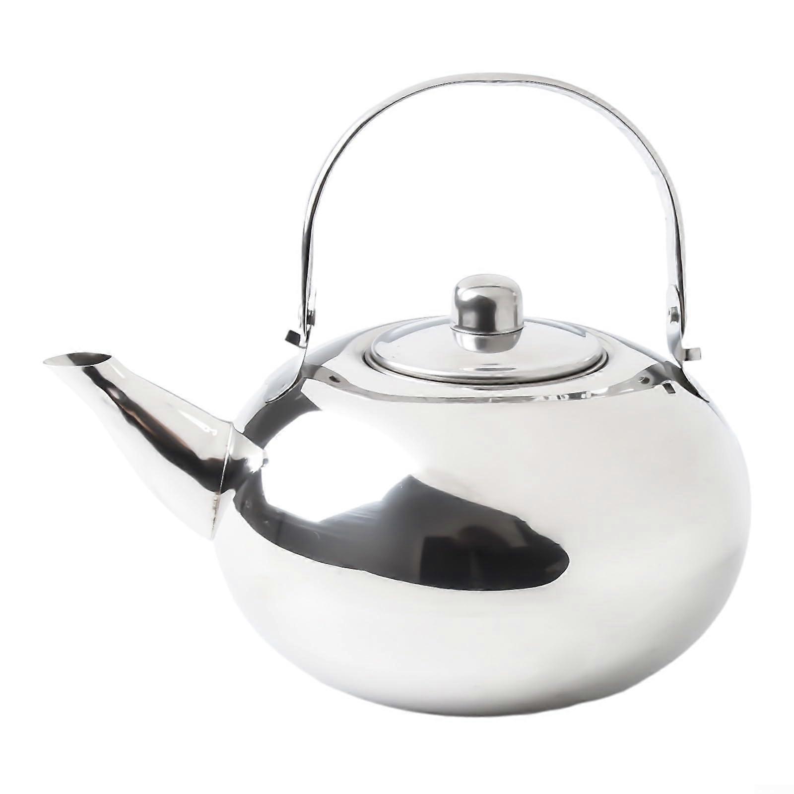 Stainless steel camping kettle with heatresistant handle and builtin filter, coffee pot for stovetop with comfortable handle and dust cover (18 cm).