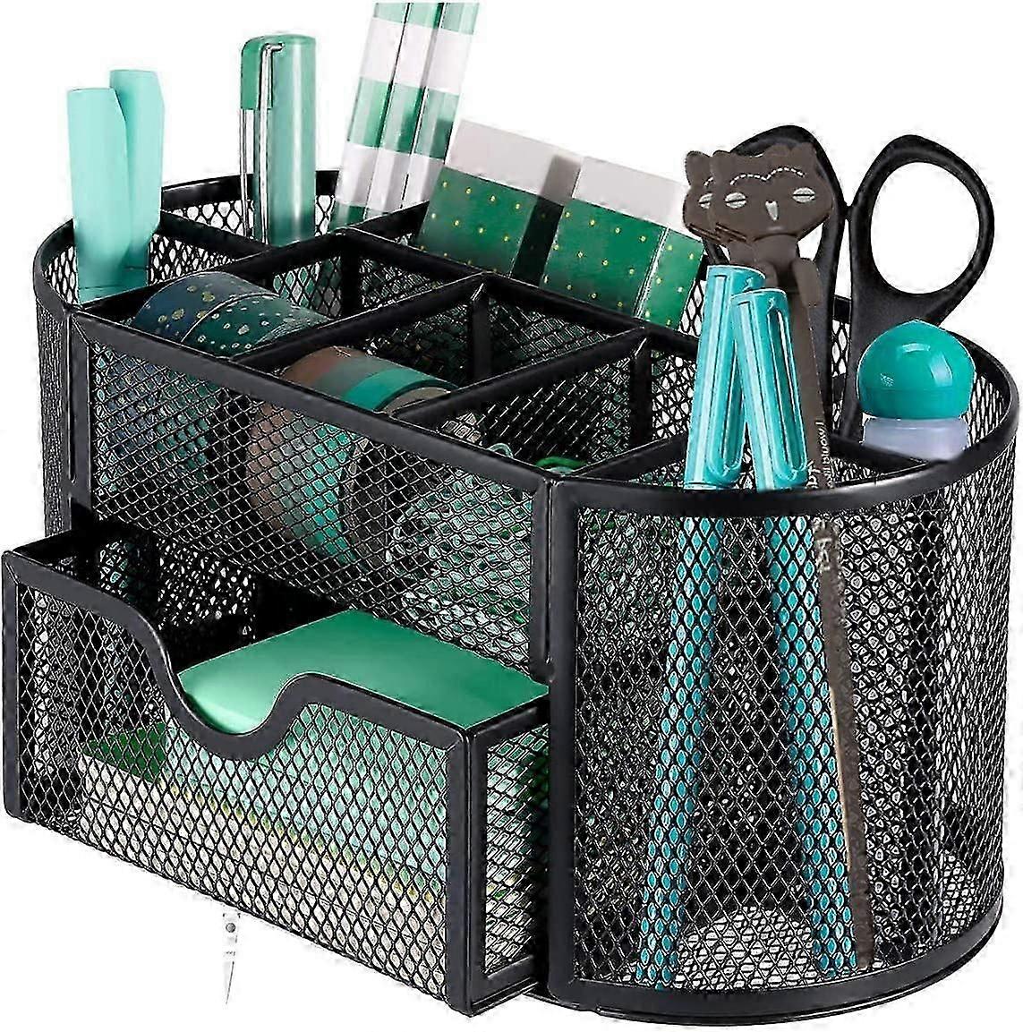 منظم تخزين مكتبي شبكي معدني، أسود