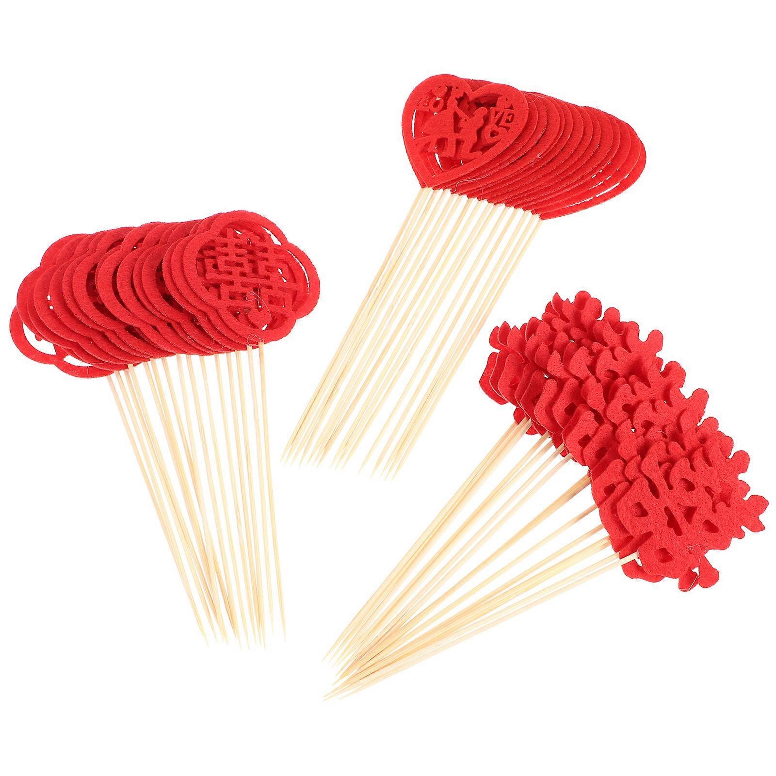 Bamboo Wedding Food Picks for Decor Red Cupcake Toppers with Craftsmanship 90 Pieces