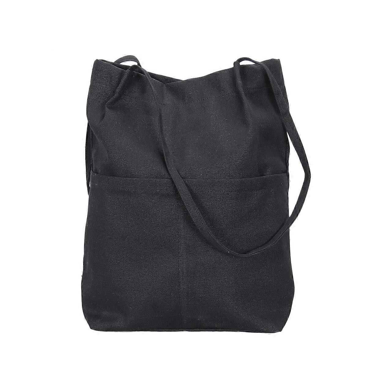 Spacious Canvas Tote Bag for Women – Durable Black Striped Shoulder Bag with Reinforced Handles for Casual, Shopping, and Outdoor Use