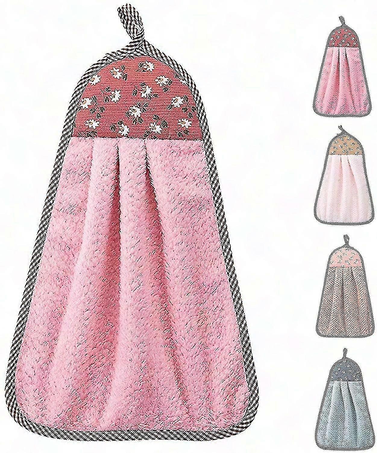 Cute Hand Towels with Hanging Loop - 4 Pack Soft Bath Towels