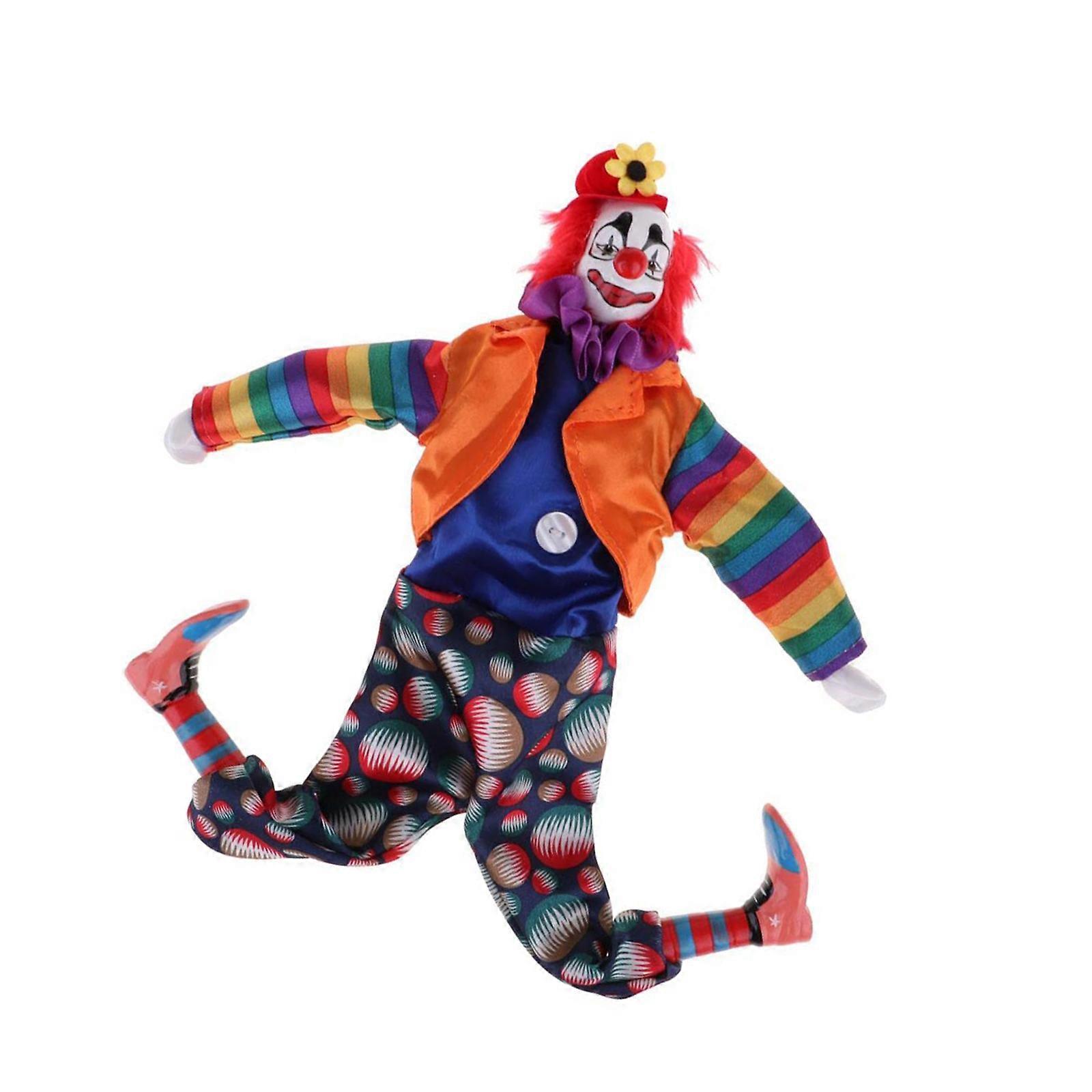 Imaginative Clown Long Legged Ceramic Statuette Designed As Portable Decorative Piece Multicolor