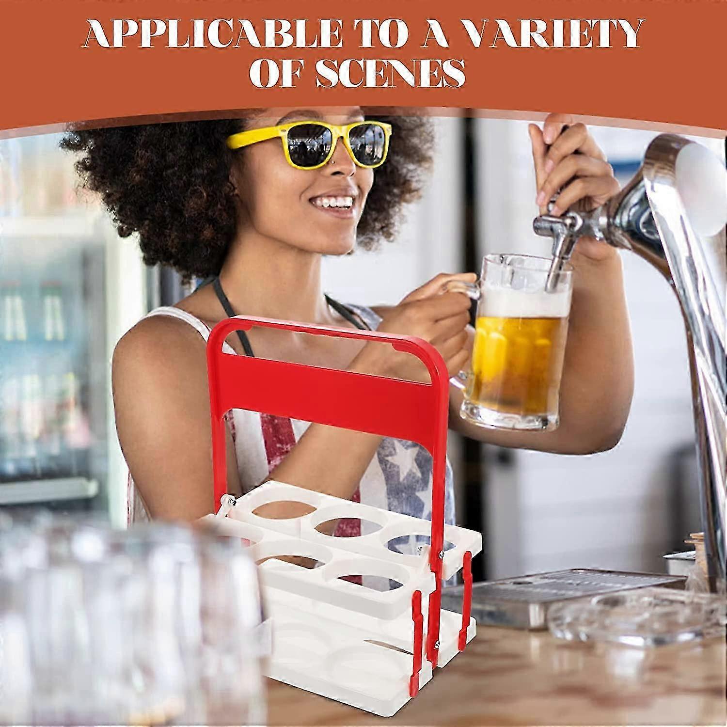 Foldable Drink Carrier with Handle Plastic Beverage Delivery Holder 6-Holes Reusable Beer Bottle Carrier