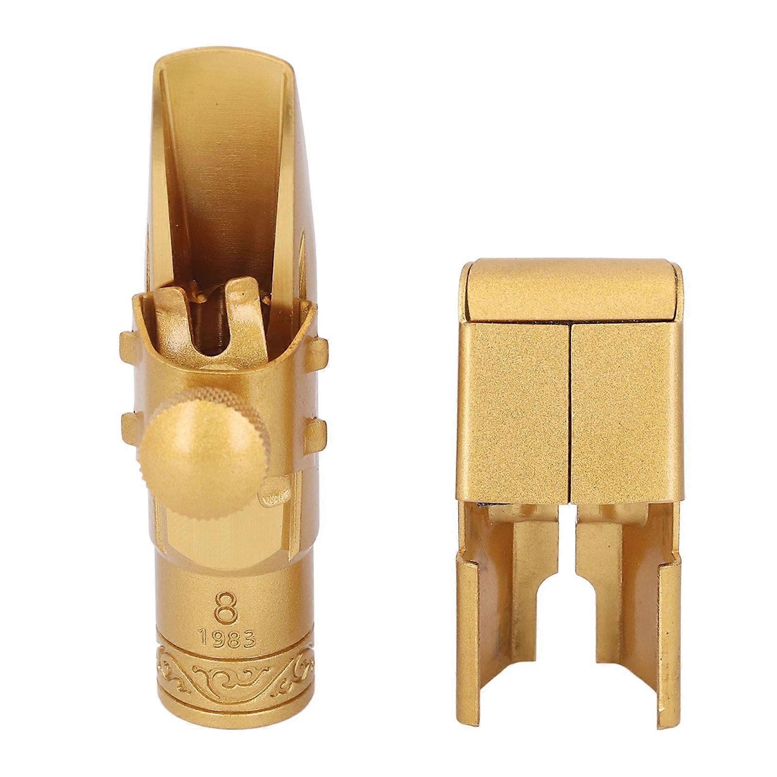 Soprano Saxophone Mouthpiece with Cap Ligature Brass Metal B Flat 8C Replacement Frosted Gold Plated Slide Cover