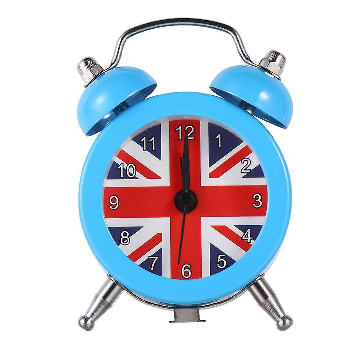 1pc Union Flag Pattern Clock Desktop Alarm Clock Bedside Wake-up Device Mini Time Displayer for Home Dorm Blue