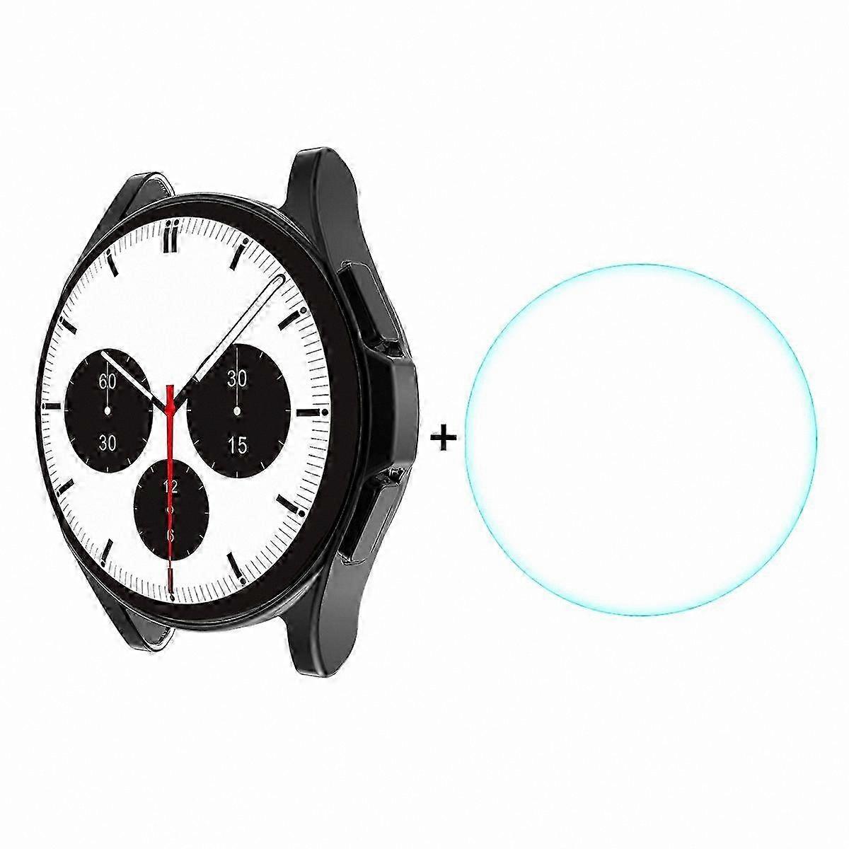 46mm Smartwatch Full Coverage Soft TPU Case with HD Clear Electroplate Design and Tempered Glass Protector for Galaxy Watch4 Classic (Black)