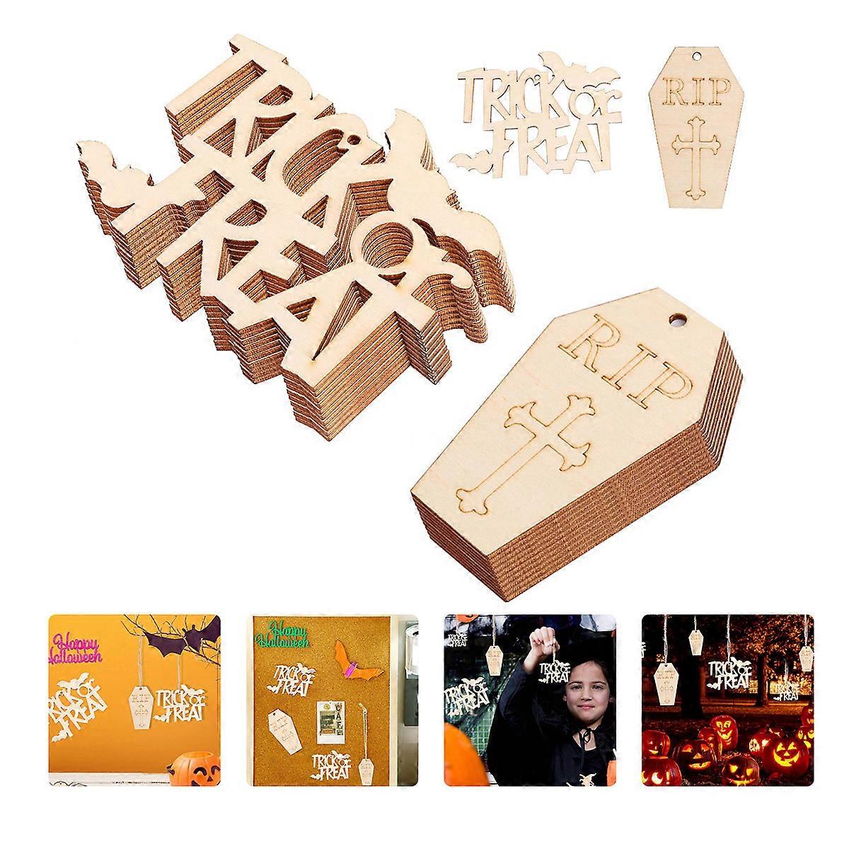 Halloween Decor Pendant for Party 20Pcs Wood Hanging Props Light Brown