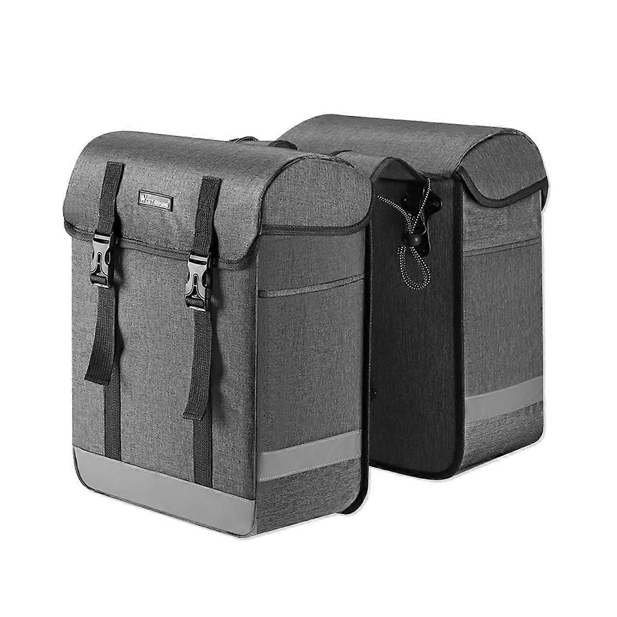 Bike Pannier Bag 34L Twin Compartments Rack Bag Gray Hanging Hooks And HookandLoop Straps For Quick Install