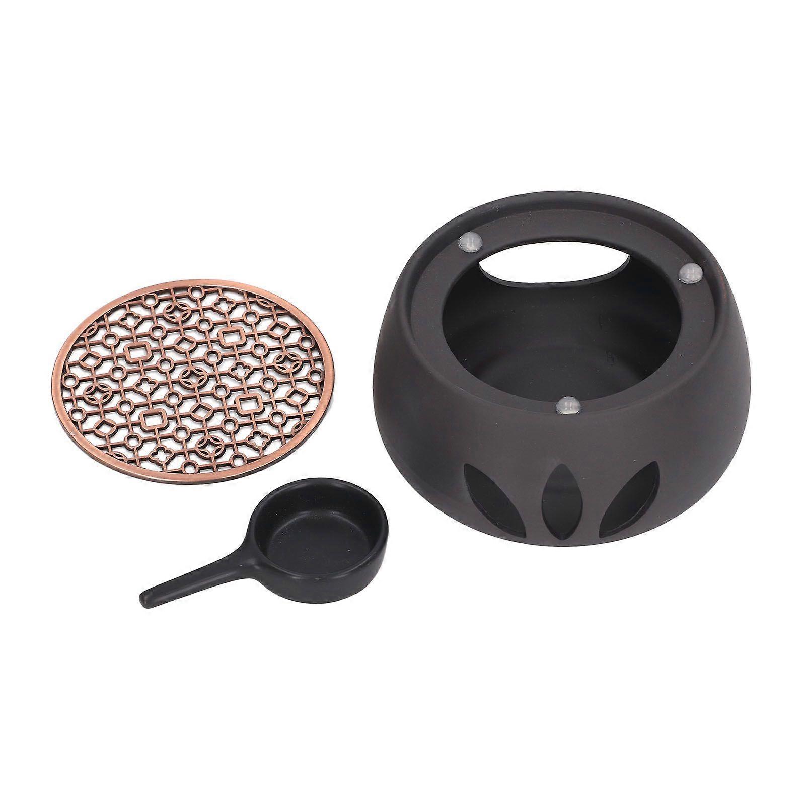 Teapot Warmer Base Ceramic Candle Heater Tea Coffee Milk Light Warmer with Purple Iron Pad for Home Black C Pad