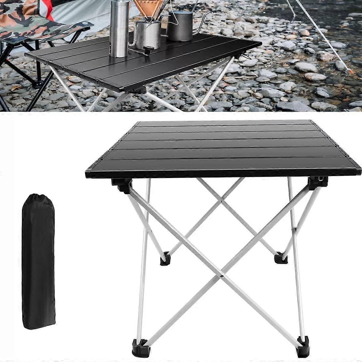 Lightweight Folding Camping Table Aluminum Portable Outdoor Table with Carry Bag, Black, Compact Design for Easy Transport