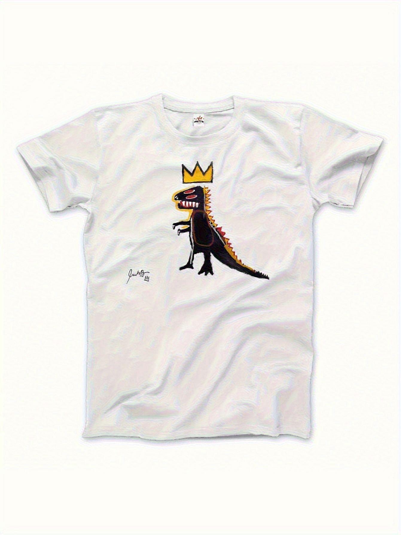 חולצת טריקו דינוזאור מתקן Basquiat Pez לגברים - ז'אן-מישל בסקיאט אמנות טי גרפית, כתר עיצוב טי רקס, חולצה לבנה לרחוב ZDGJL109