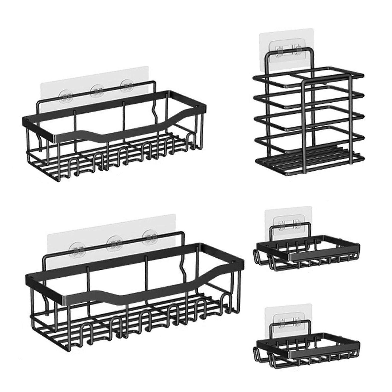 No Drill Wall Mounted Shower Caddy Organizer 5-Piece Punch-Free Storage Set for Space Saving and Bathroom Organization