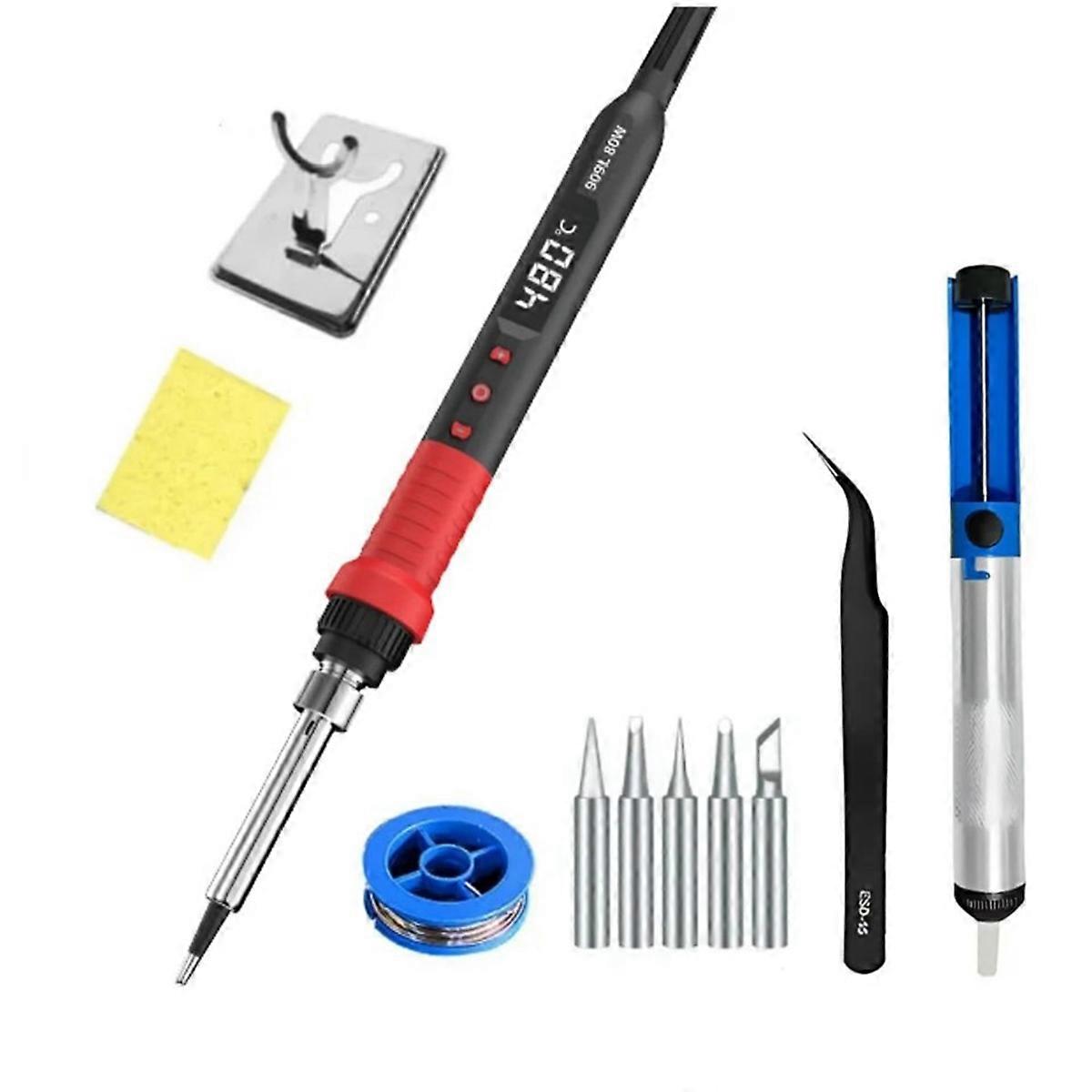 80W Soldering Iron Kit Adjustable Temperature LCD Solder Tool (EU)