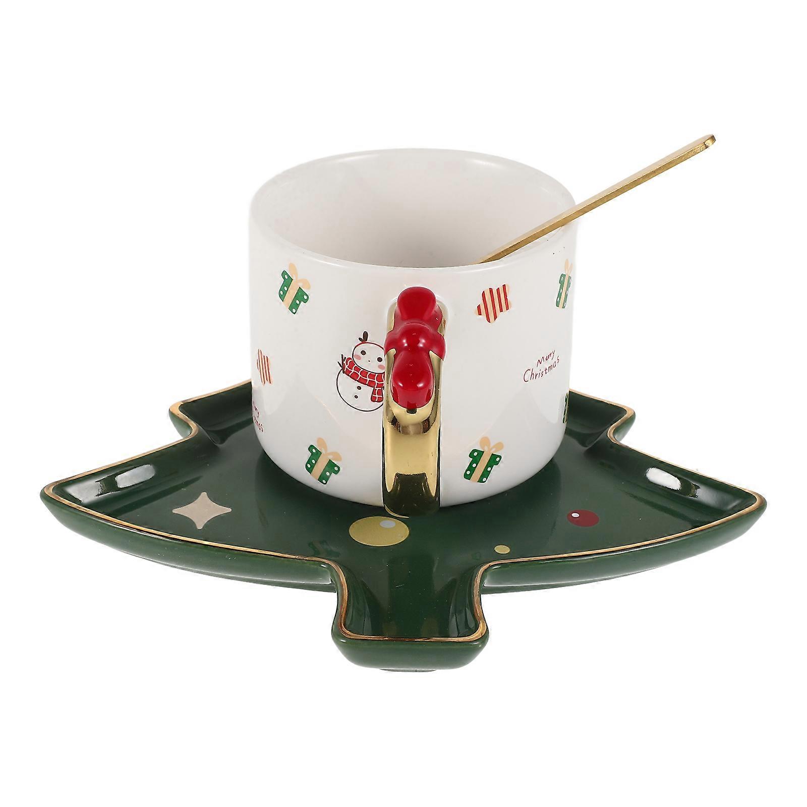 Ceramic Christmas Coffee Cup with Tree-Shaped Saucer for 2Sets