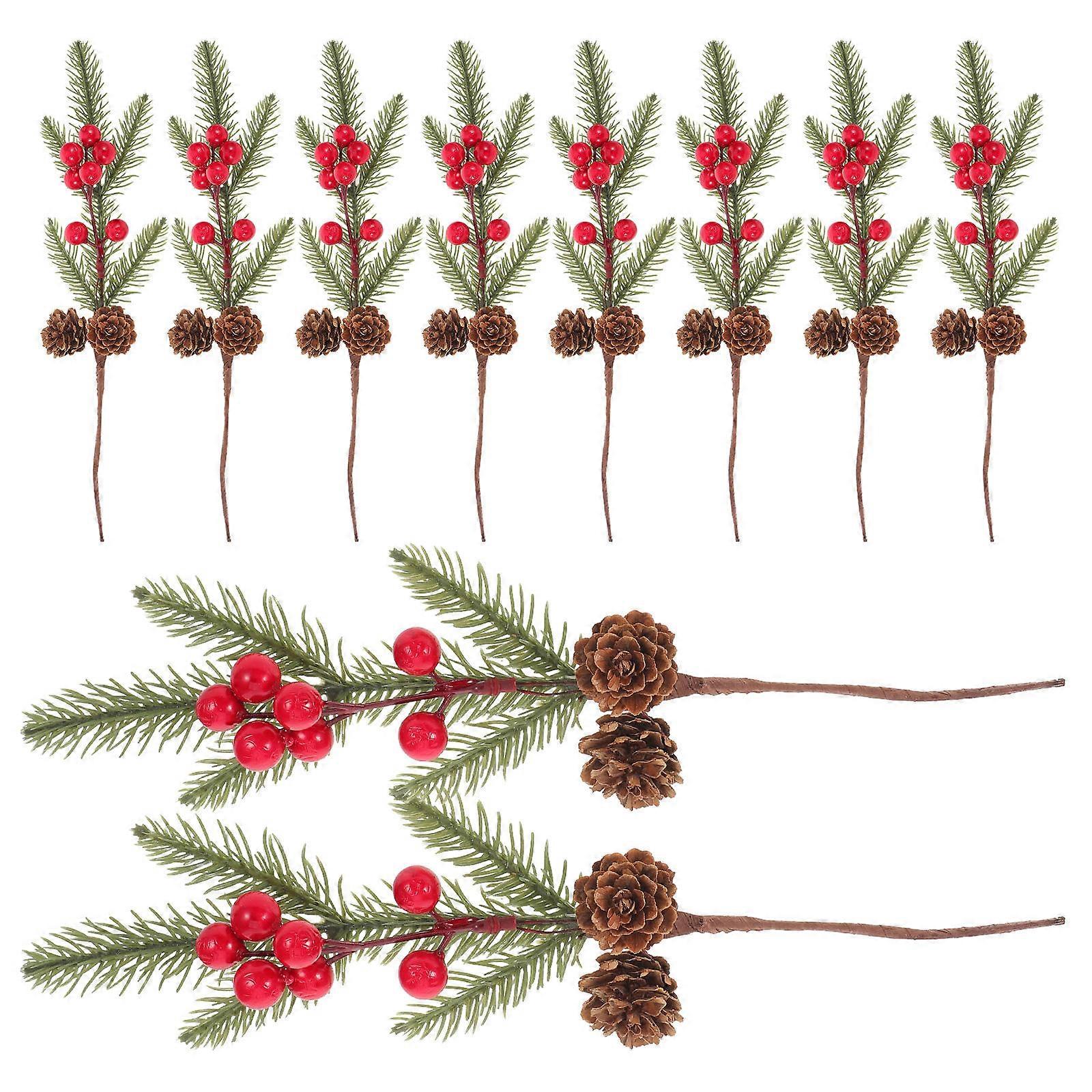 Simulated Pine Branches Artificial Pine Needle Berry Branches for Storage 10Pcs