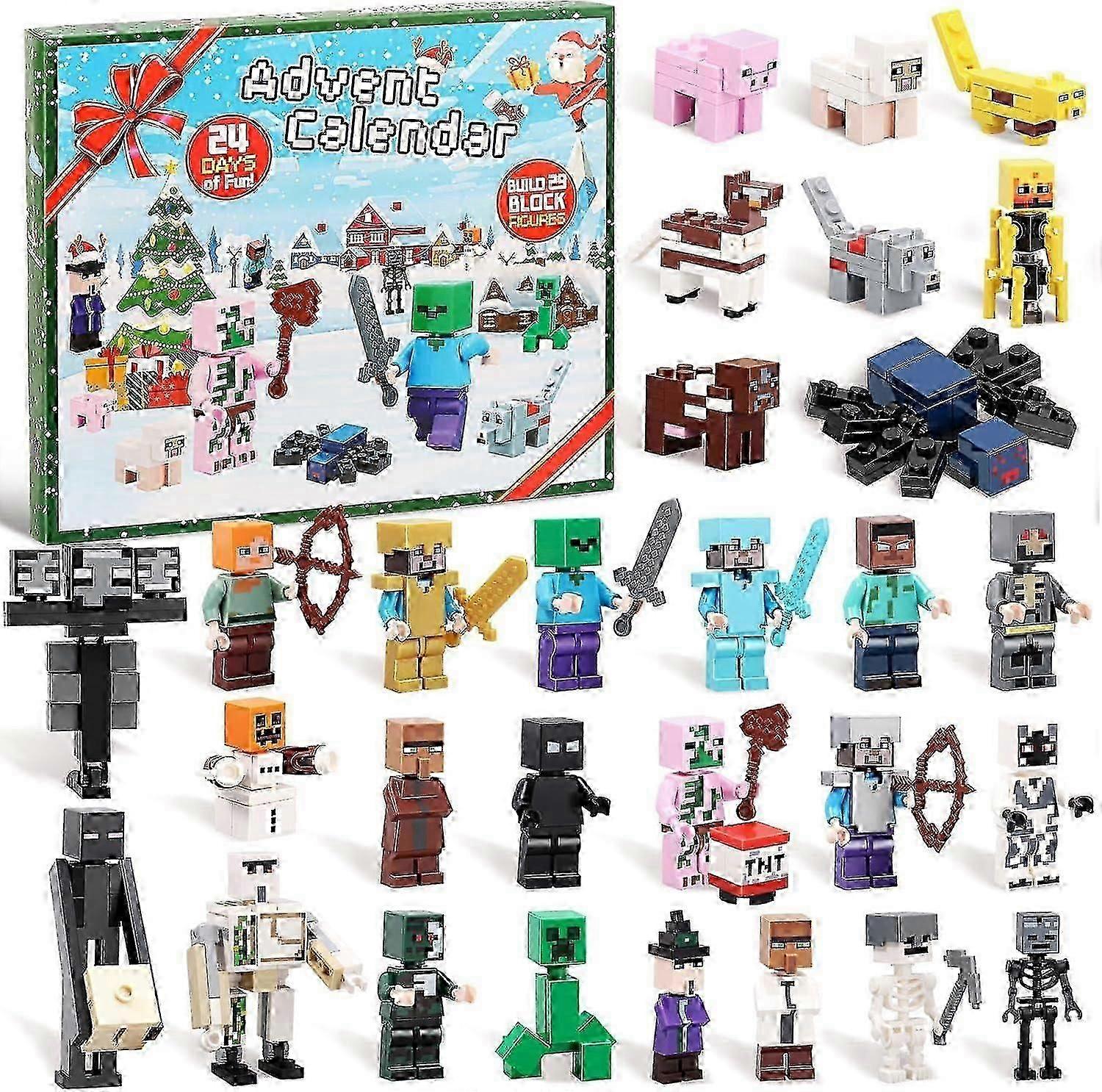 Vánoční adventní kalendář 2024 Minecraft, 24denní figurka, stavební bloky, odpočítávací kalendář, chlapecký vánoční kalendář, překvapivý dárek-xin..