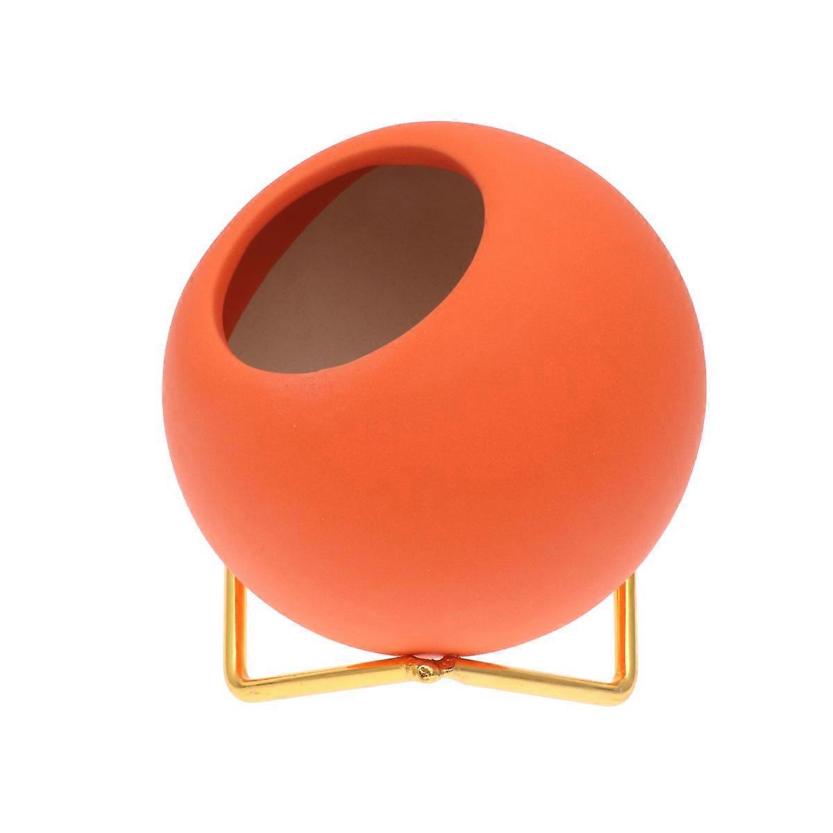 Gardening Ceramic Flower Pot Round 2Pcs with Orange Durable Design