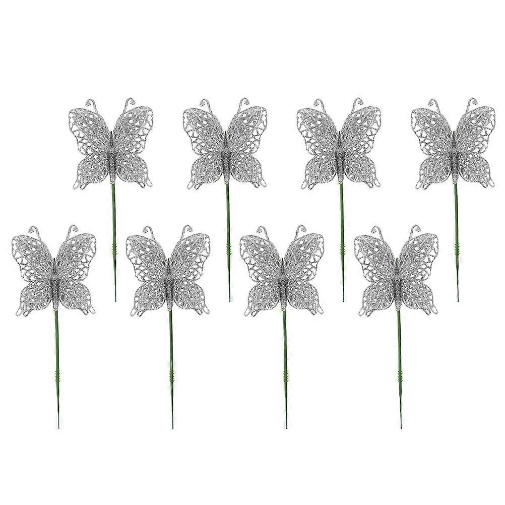 Home Butterfly-Shaped Decors for Wall Hanging 16Sets Silver Plastic