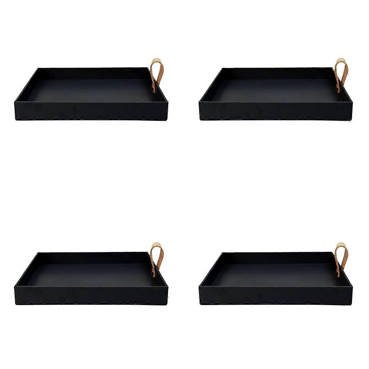 Square PU Leather Serving Tray Decorative Dish (Black)