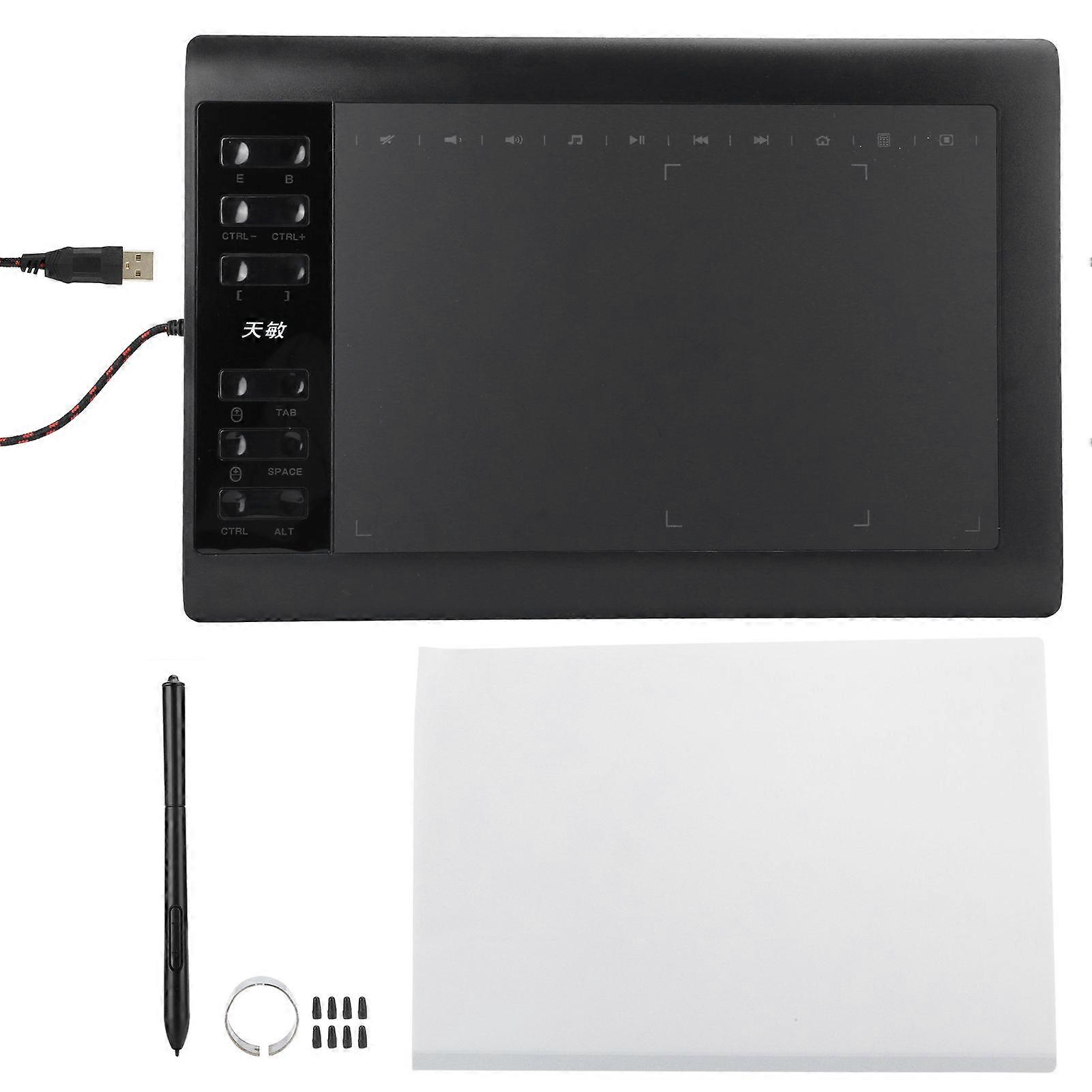 10x6 Inch Graphic Drawing Tablet 8192 Level Digitizing Painting Board No Need Charge Pen