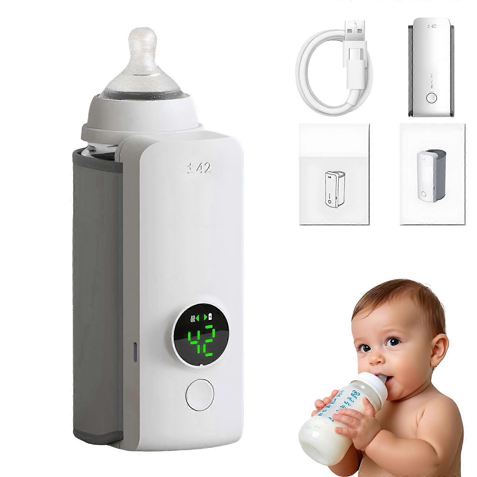 Portable Baby Bottle Warmer for Travel, 6000mAh Wireless USB Rechargeable Heating Bottle Warmer for On-the-Go Feeding, Fits Most Bottles
