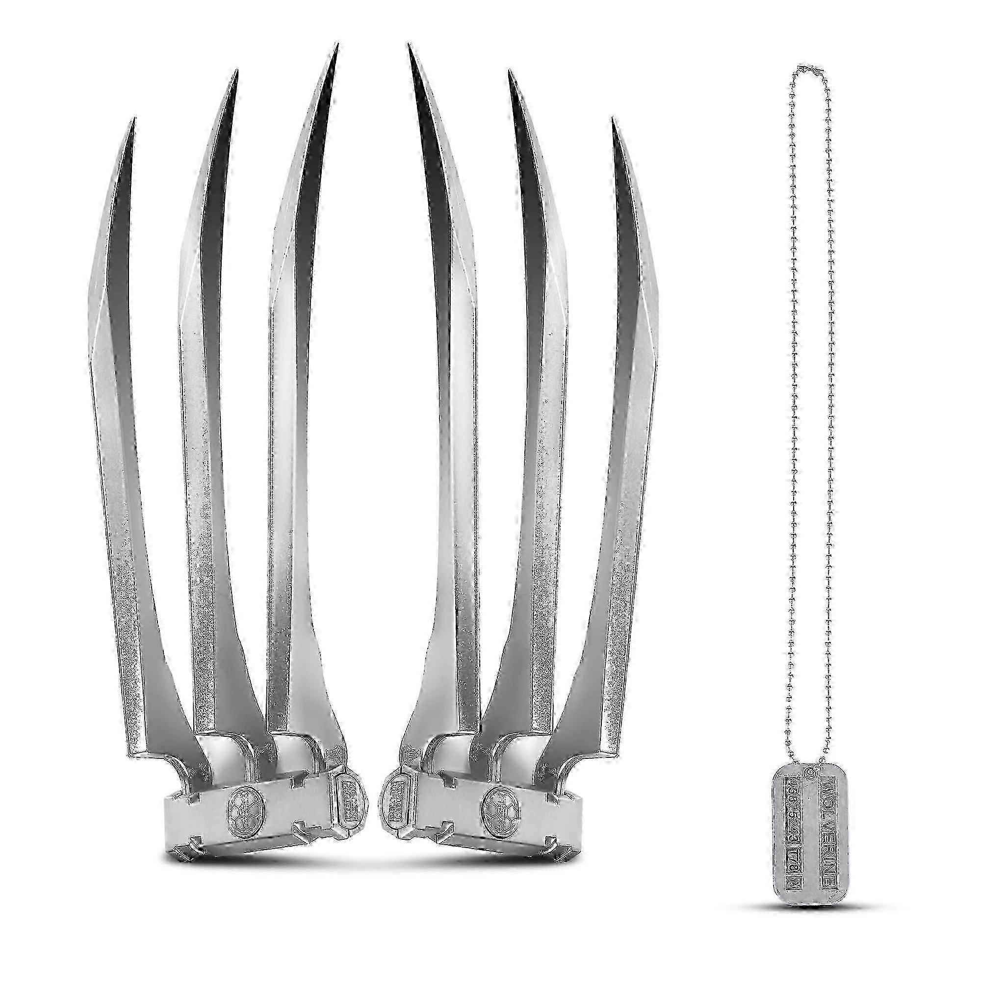 Wolverine-Krallen für Erwachsene – 2er-Set silberne Wolfskrallen für Halloween, Cosplay, Requisiten, Kostümzubehör