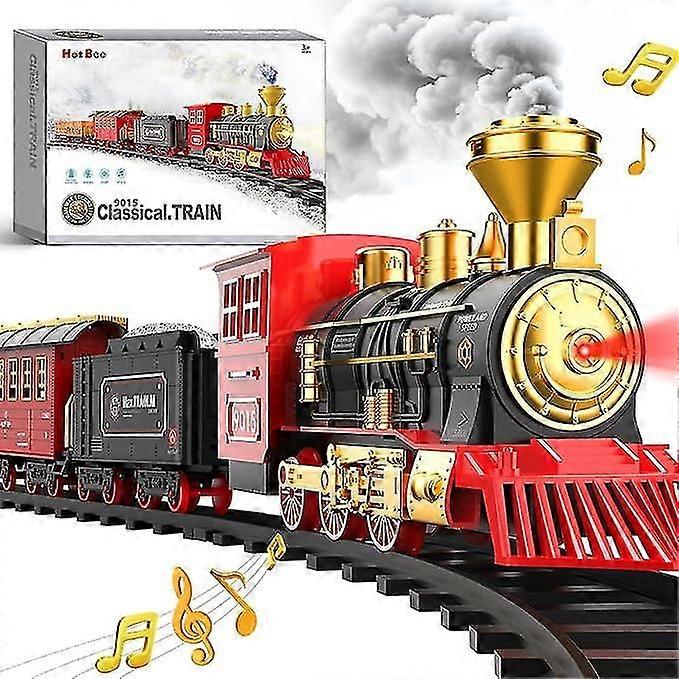 列車セット - 煙、光と音、線路、蒸気機関車エンジン、貨車と線路、クリスマスTを備えたおもちゃの列車と男の子と女の子のための列車のおもちゃ