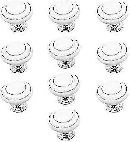 10 x Drawer Handles and Knobs Drawer Knobs, Ceramic Door Handle, Furniture Knobs (Double Silver Circle - White)