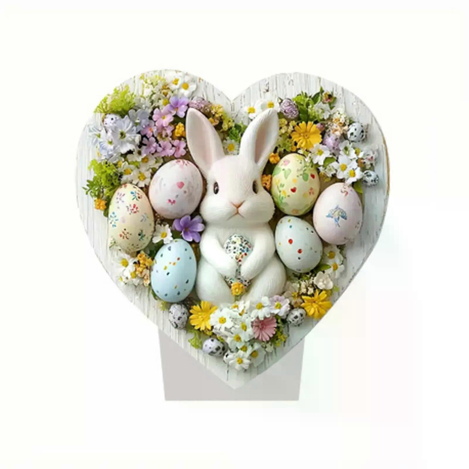 Easter Bunny Decorations Happy Easter Rabbit Ornaments 2D Flat Easter Eggs Bunny Easter Tabletop Decor Table Centerpiece Decor