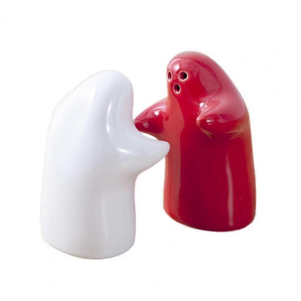 2Pcs Salt Shaker Convenient To Use Easy To Refill Ceramic Hugging Servers