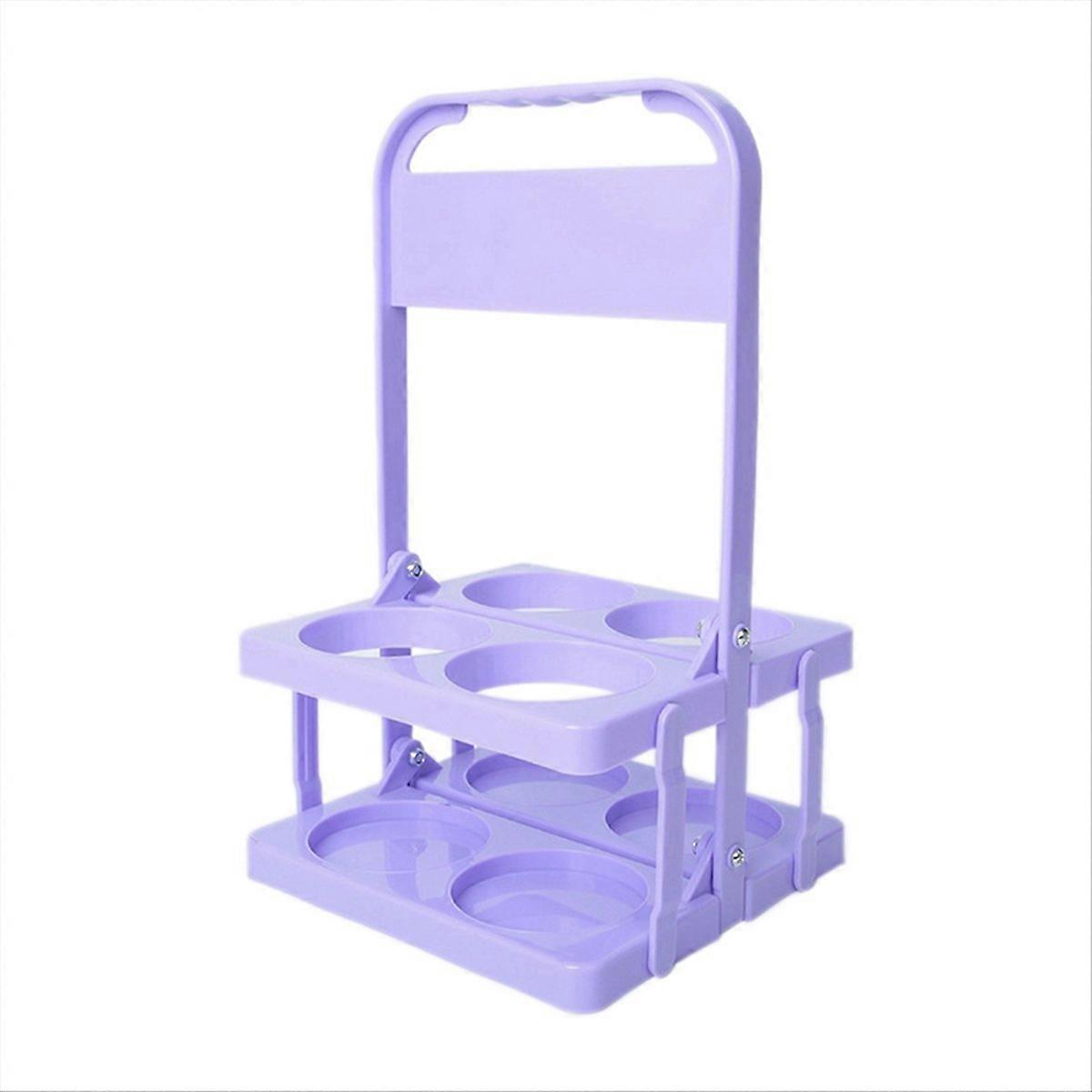 4-reikäinen kokoontaitettava muovinen juomateline, kahvalla, vaaleanvioletti