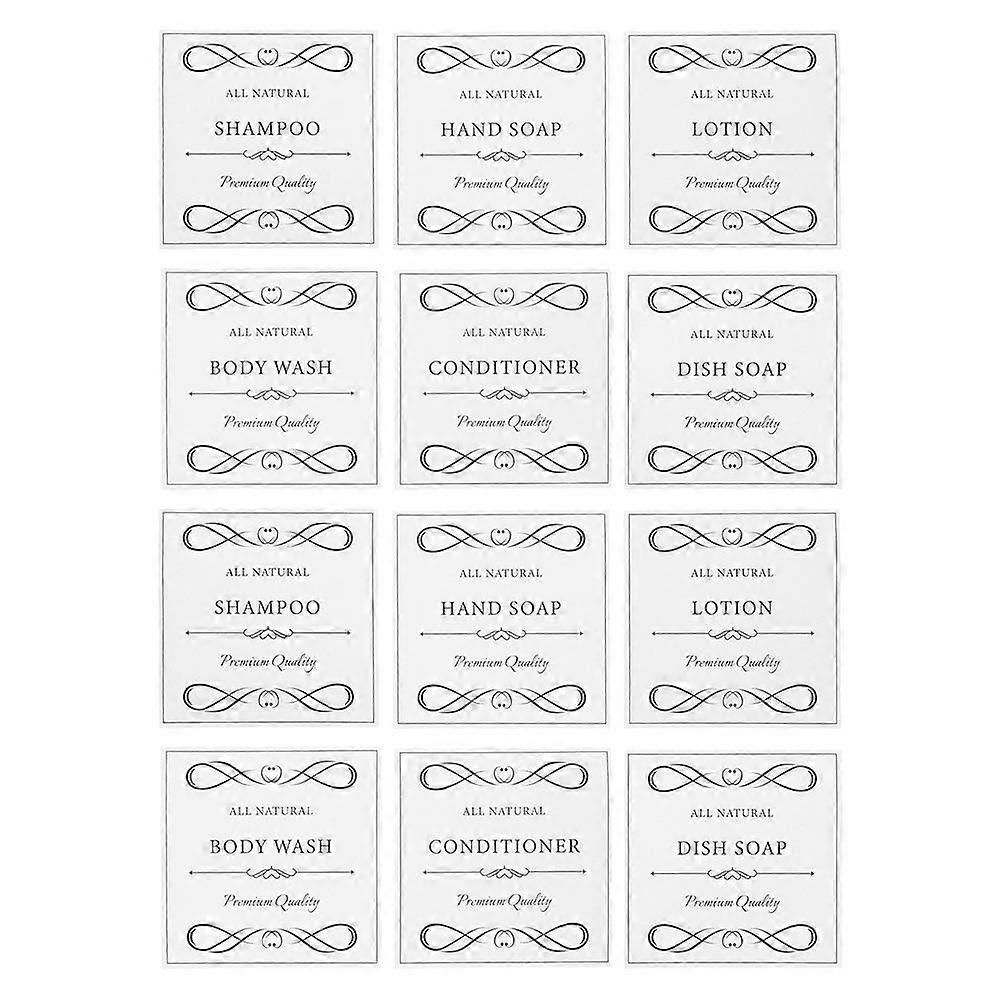 12Pcs Self-Adhesive Soap Dispenser Labels Stylish Functional Waterproof Stickers Hand Soap Lotion and Shower Bottles for Bathroom Spaces
