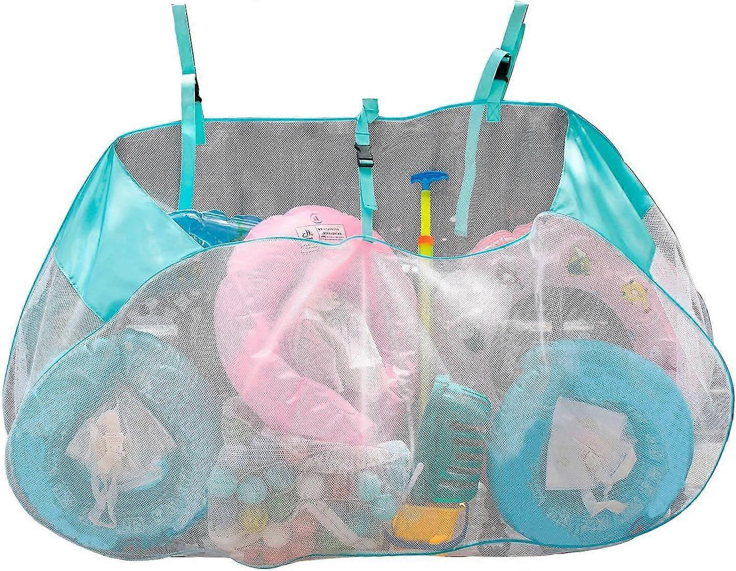 Pool Float Storage Organizer, Swimming Pool Storage Bag, Large Capacity Foldable Hanging Net for Pool To57" Hook Mesh for Fence Deck Garage Patio Gym 