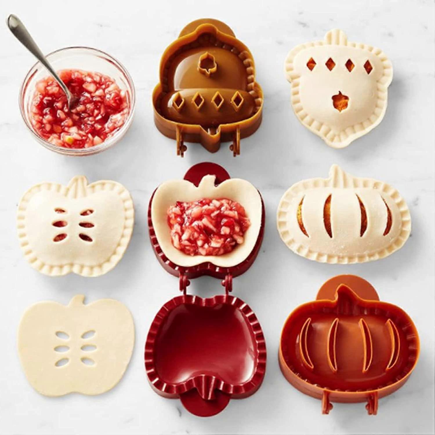Fall Pie Molds Set of 3 with Apple Pumpkin Acorn Shapes, 3D Dough Press and Stamp Cutter for Holiday Baking