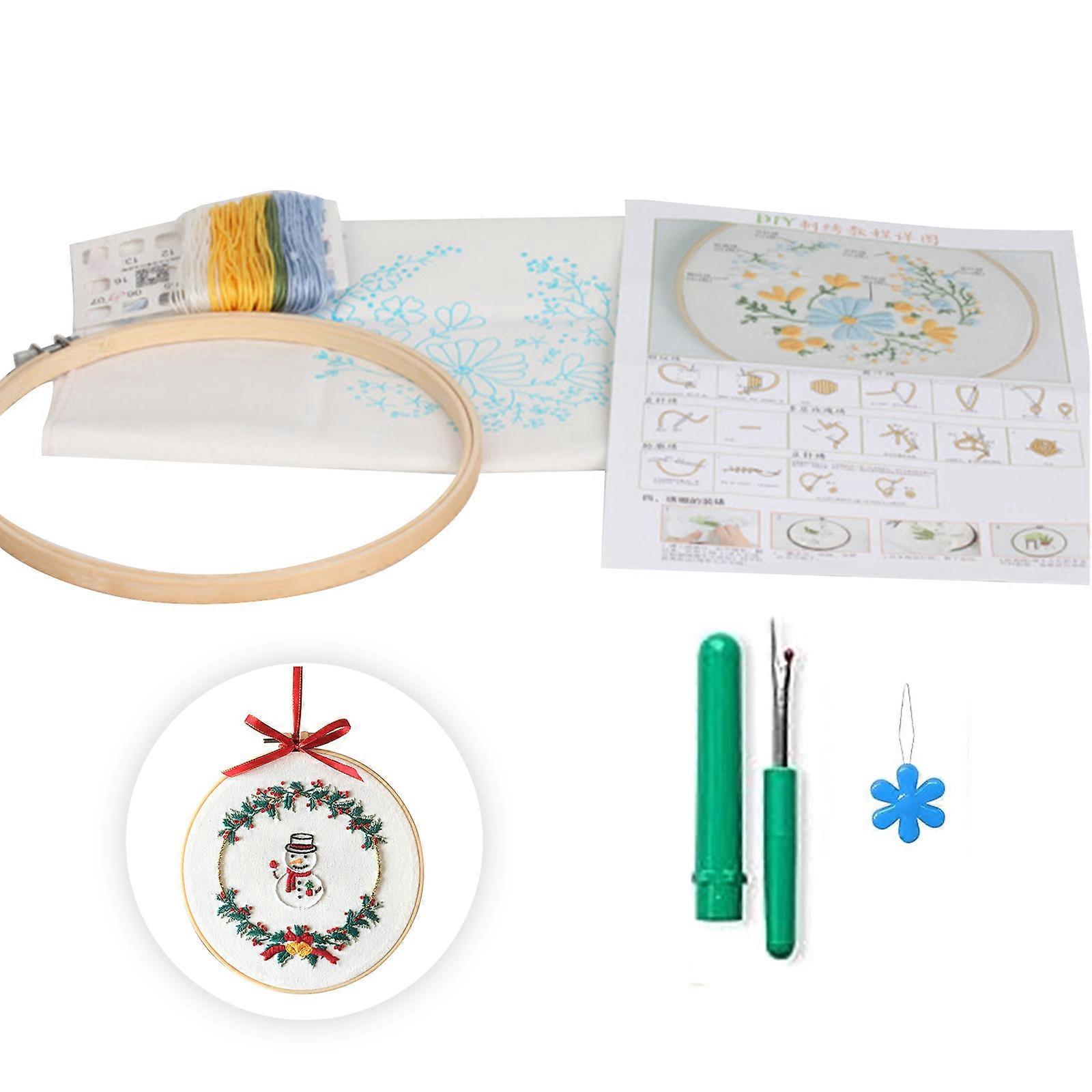 Full Ranges of Stamped Embroidery Kits for Beginners Includes Stamped Christmas Pattern, Hoop, Color Threads, Needle Multicolor
