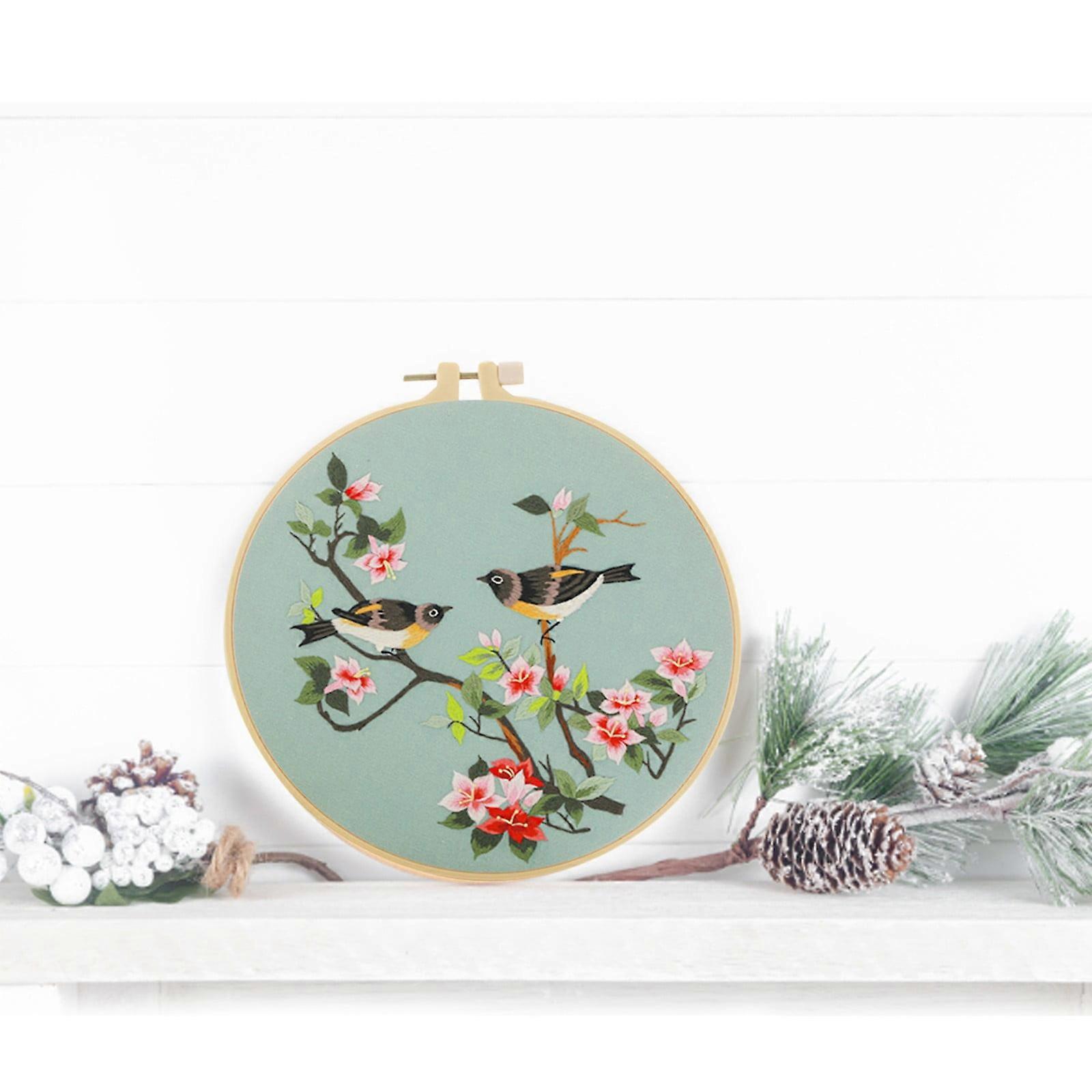 Miayilima Embroidery Starter Kit for Beginners with Cloth, Hoop, Threads, 3 Needles & Bird/Tree Design, Multi-color