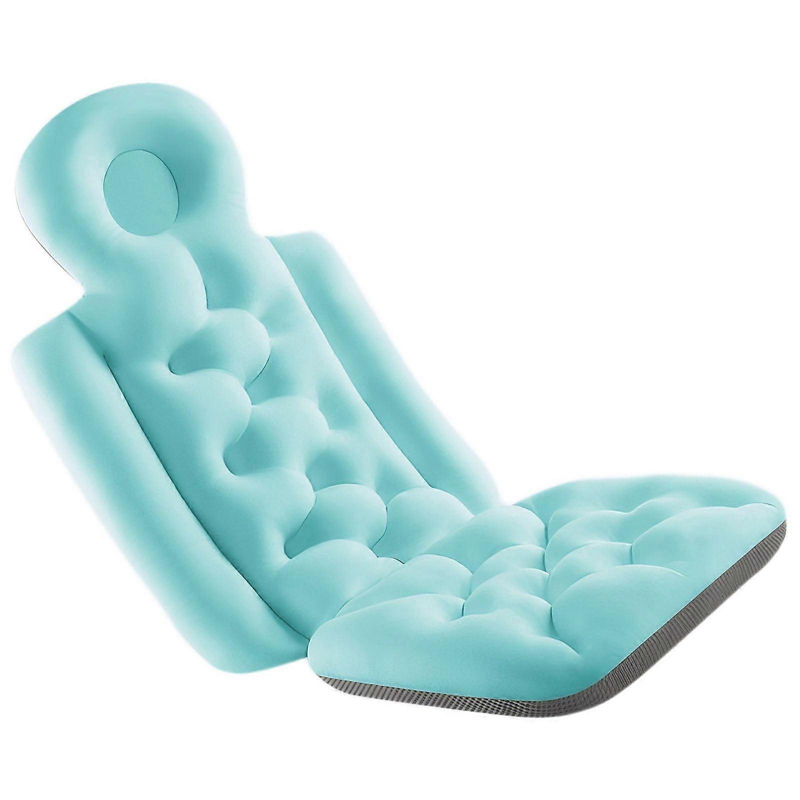 Bath Pillow with Ergonomic Full Back Support and Seat Pad, QuickDry Fabric, Cyan