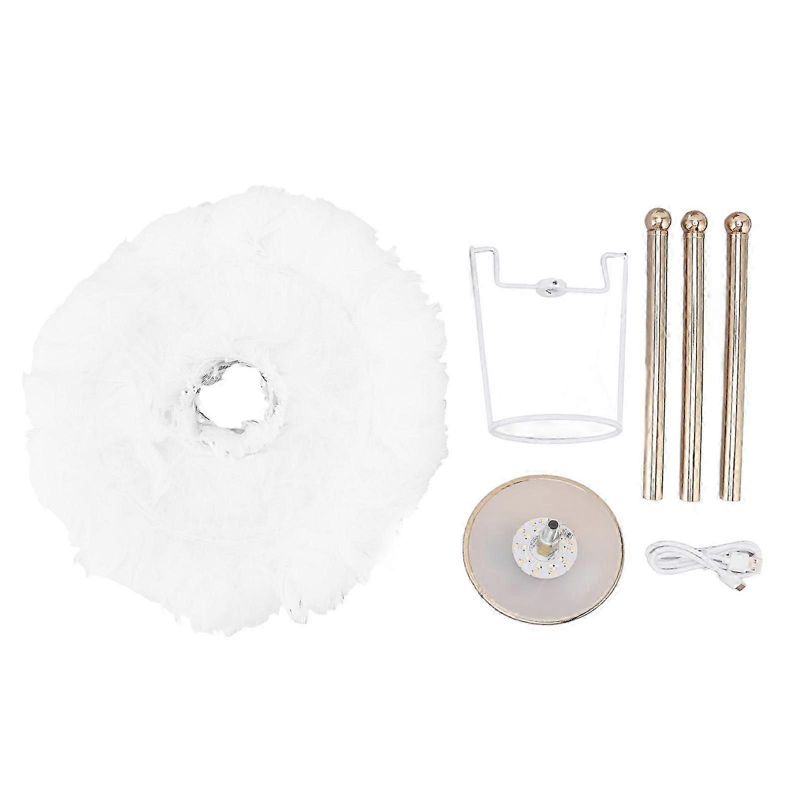 Feather Table Lamp Adjustable Color Brightness Rechargeable Touch Control Decoration Night Light White