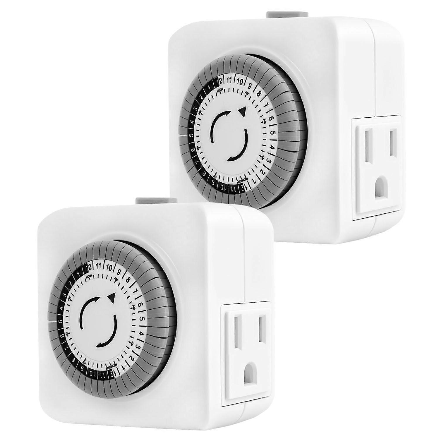 Outlet Timer 24 Hour Indoor 3 Prong Mechanical Plug Timer for Christmas Lights, Dual Pack, Energy Saving
