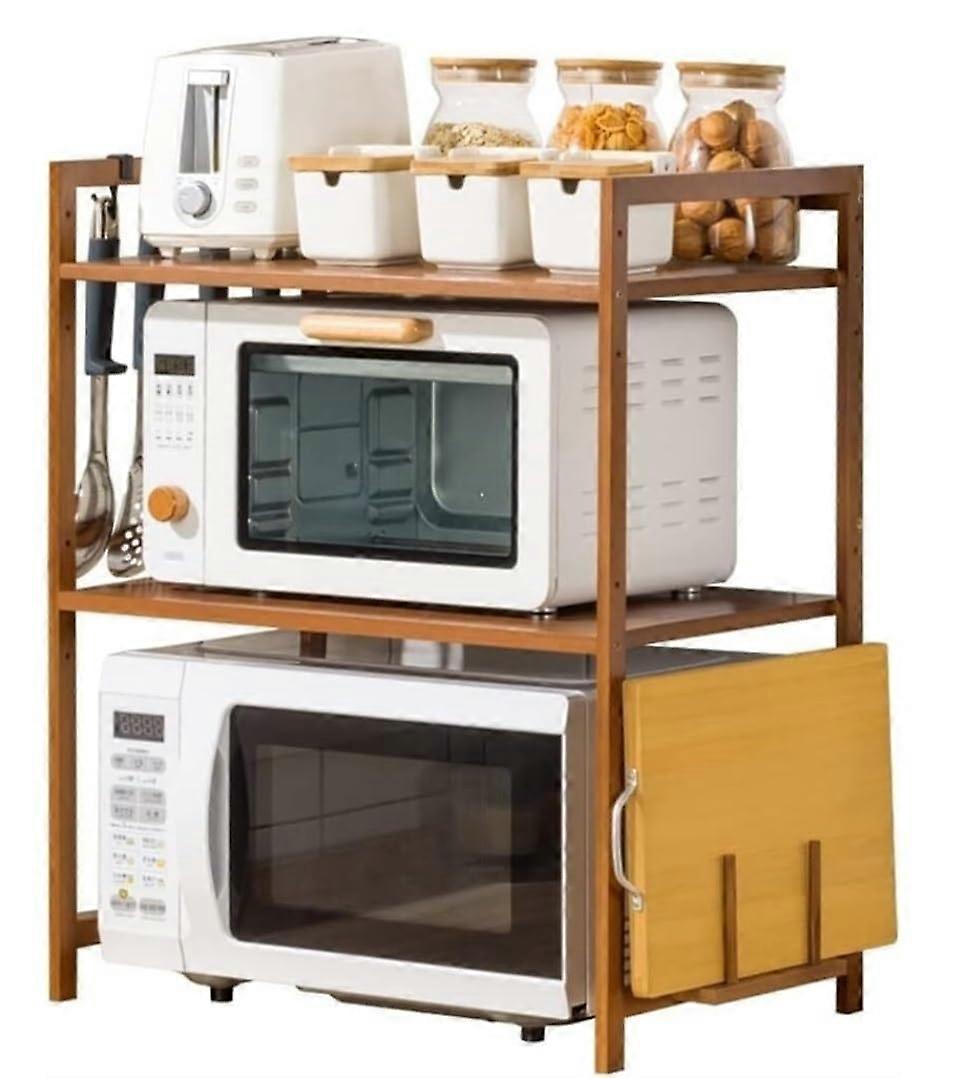 Microwave Stand with MultiLayer Storage and Detachable Hooks, Adjustable Kitchen Countertop Shelf