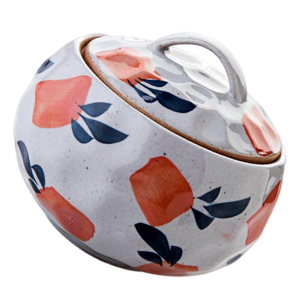 Japanese Style Ceramic Serving Bowl with Lid, Heat Retention, Elegant Pattern, Non Slip Base