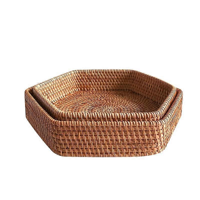 Rattan Wicker Hexagonal Serving Tray for Tea, Fruit, Pastry and Autumn Home Decor
